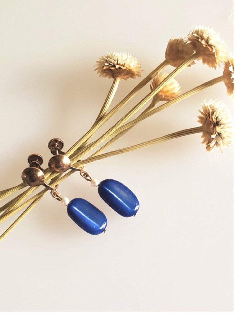 Antique Blue Agate & Pearl Earrings